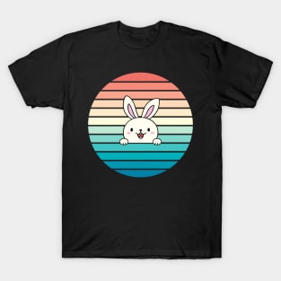 Cute Bunny - Rabbit on a Retro Multicolor Sunset Design T-Shirt